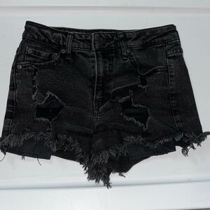 Aeropostale High Waisted Shorty Shorts Black Denim Size 00 Distressed